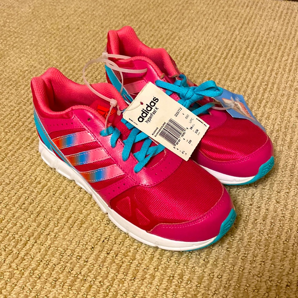 NWT Adidas 4.5Y Running Sneakers, Pink and Teal